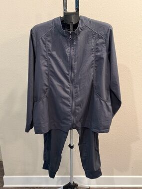 healing hands Navy Zip Jacket and Pants Scrub Set